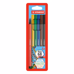 STABILO Pen 68, 6 couleurs, Bleu, Vert, Orange, Rose, Rouge, Jaune, Pointe ogive, 1 mm, Bleu, Vert, Orange, Rose, Rouge, Jaun ...