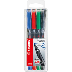 STABILO OHPen universal permanent, 4 Pack marqueur indélébile Pointe ogive Noir, Bleu, Vert, Rouge 4 pièce(s)