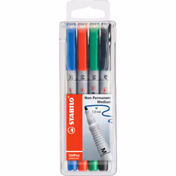 STABILO OHPen, 4 pièce(s), Noir, Bleu, Vert, Rouge, Rond, Moyen, 1 mm, Encre à base d'eau