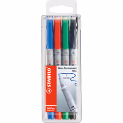 STABILO OHPen, 4 pièce(s), Noir, Bleu, Vert, Rouge, Rond, Fin, 0,7 mm, Encre à base d'eau