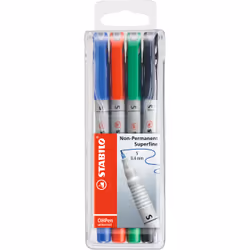 STABILO OHPen, 4 pièce(s), Noir, Bleu, Vert, Rouge, Rond, Extra-fin, 0,4 mm, Encre à base d'eau