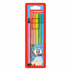 STABILO Pen 68, 6 couleurs, Multicolore, Pointe ogive, 1 mm, Multicolore, Hexagonal