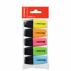 STABILO Boss Mini Pop 5pc, 5 pièce(s), Bleu, Vert, Orange, Rose, Jaune, Pointe biseautée, Multicolore, Plastique, 2 mm