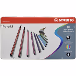 STABILO Pen 68, 10 couleurs, Multicolore, Pointe ogive, 1 mm, Multicolore, Hexagonal