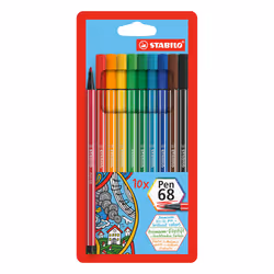 STABILO Pen 68, 10 couleurs, Multicolore, Pointe ogive, 1 mm, Multicolore, Hexagonal