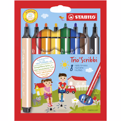 STABILO Trio Scribbi, Bold, 8 couleurs, Multicolore, Pointe ogive, Fibre, 2 mm