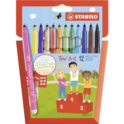 STABILO Trio A–Z, Fin, 12 couleurs, Multicolore, Pointe ogive, 0,7 mm, Multicolore