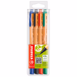 STABILO GREENpoint, Noir, Bleu, Rouge, Vert, Noir, Bleu, Vert, Rouge, Plastique, Rond, Fibre, 0,8 mm