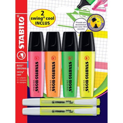 Blister x 4 surligneurs STABILO BOSS ORIGINAL + 2 swing cool 2 SWING COOL INCLUS