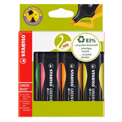 STABILO GREEN BOSS, 4 pièce(s), Vert, Orange, Rose, Jaune, Pointe biseautée, Noir, Vert, Orange, Rose, Jaune, Plastique, 2 mm
