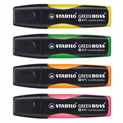 STABILO GREEN BOSS marqueur 4 pièce(s) Pointe biseautée Vert, Orange, Rose, Jaune