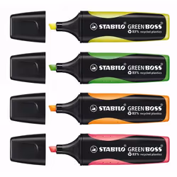 STABILO Green Boss marqueur 4 pièce(s) Pointe biseautée Vert, Orange, Rose, Jaune