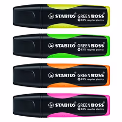 STABILO Green Boss marqueur 4 pièce(s) Pointe biseautée Vert, Orange, Rose, Jaune