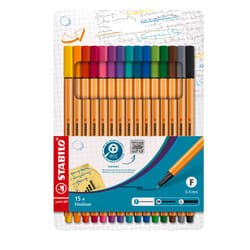 STABILO - Coffret de 15 stylos-feutres à pointe fine Point 88 - Couleurs standard et vibrantes pour l'écriture et le dessin