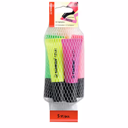 STABILO Neon Pack, 5 pièce(s), Vert, Orange, Rose, Violet, Jaune, Pointe biseautée, Multicolore, Tube, 2 mm