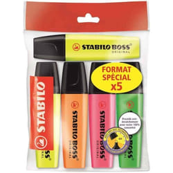 Surligneur - STABILO - BOSS ORIGINAL - Ecopack de 5 - Pointe biseautée - Encre rechargeable
