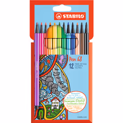 STABILO Pen 68, Fin, 12 couleurs, Multicolore, Pointe ogive, 1 mm, Multicolore