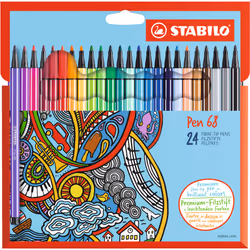 STABILO Pen 68, Fin, 24 couleurs, Multicolore, Pointe ogive, 1 mm, Multicolore
