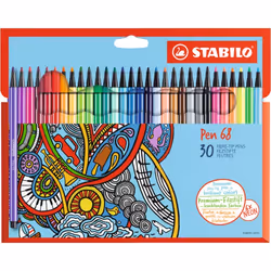 STABILO Pen 68 Pochette Carton 30 feutres de Coloriage, Moyen, 30 couleurs, Multicolore, 1 mm, Multicolore, Hexagonal