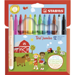 STABILO Trio Jumbo stylo-feutre Noir, Bleu, Marron, Vert, Cyan clair, Vert clair, Orange, Pêche, Rose, Rouge, Blanc, Jaune 12 pièce(s)