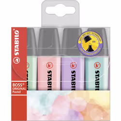 STABILO Boss Original Pastel, 4 pièce(s), Lilas, Menthe, Rose, Turquoise, Pointe biseautée, Plastique, Rectangle, 2 mm