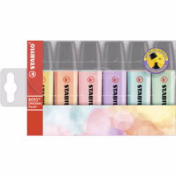 STABILO Boss Original Pastel, 6 pièce(s), Lilas, Menthe, Pêche, Rose, Turquoise, Jaune, Pointe biseautée, Plastique, Rectangl ...