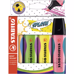 STABILO BOSS SPLASH, 4 pièce(s), Vert, Orange, Rose, Jaune, Pointe biseautée, 2 mm, 5 mm, Encre à base d'eau