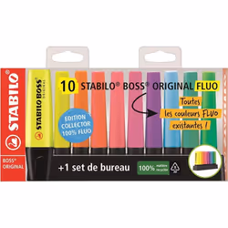Surligneurs - STABILO BOSS ORIGINAL - 10 couleurs fluos - Set de bureau