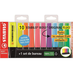 Surligneurs - STABILO BOSS ORIGINAL - 10 couleurs fluos - Set de bureau
