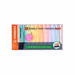 Surligneurs - STABILO BOSS ORIGINAL - 10 couleurs pastel - Set de bureau