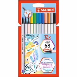 STABILO Pen 68 Brush, Bold, 12 couleurs, Multicolore, 24 h, Encre à base d'eau, Allemagne