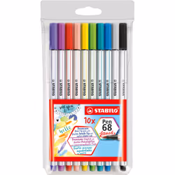 STABILO Pen 68, Moyen, 10 couleurs, Abricot (couleur), Bleu, Carmin, Vert, Gris, Lilas, Turquoise, Violet, Jaune, 4 mm, Multi ...
