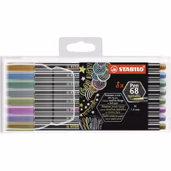 STABILO Pen 68 metallic, Moyen, 8 couleurs, Cuivre, Or, Bleu métal, Vert métal, Rose métallique, Violet métallisé, Argent, Po ...