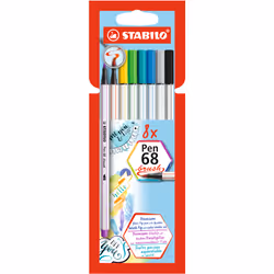 STABILO Pen 68 Brush, Bold, 8 couleurs, Multicolore, 24 h, Encre à base d'eau, Allemagne