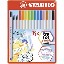 STABILO Pen 68 brush, 15 couleurs, Multicolore, Multicolore, Encre à base d'eau, Allemagne, Adultes et enfants