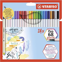 STABILO Pen 68 brush, 24 couleurs, Multicolore, Multicolore, Encre à base d'eau, Allemagne, Adultes et enfants