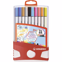 STABILO Pen 68 brush, 20 couleurs, Multicolore, Marqueur et feutres à pointe pinceau, Multicolore, Hexagonal, Encre à base d' ...