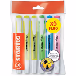Surligneur - STABILO - Swing Cool FLUO - Ecopack de 6 - Pointe biseautée - Encre à base deau