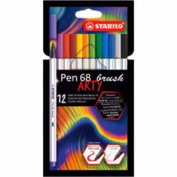 STABILO Pen 68 brush ARTY, 12 couleurs, Couleurs assorties, Pointe du marqueur, Fibre, Couleurs assorties, Hexagonal
