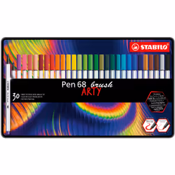 STABILO Pen 68 brush ARTY, 30 couleurs, Multicolore, Pointe du marqueur, Fibre, Multicolore, Hexagonal