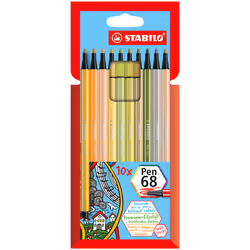 STABILO Pen 68, 10 couleurs, Multicolore, Pointe ogive, 1 mm, Multicolore, Hexagonal