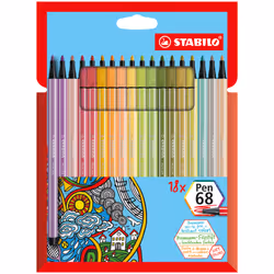 STABILO Pen 68, 18 couleurs, Multicolore, Pointe ogive, 1 mm, Hexagonal, 24 h