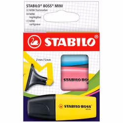 STABILO BOSS MINI, 3 pièce(s), Bleu, Rose, Jaune, Pointe biseautée, Multicolore, 2 mm, 5 mm