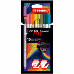 STABILO Pen 68 brush ARTY, 10 couleurs, Couleurs assorties, Pointe du marqueur, Fibre, Couleurs assorties, Hexagonal