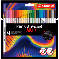 STABILO Pen 68 brush ARTY, 24 couleurs, Couleurs assorties, Pointe du marqueur, Fibre, Couleurs assorties, Hexagonal