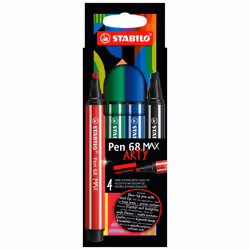 STABILO Pen 68 MAX, 4 couleurs, Noir, Bleu, Rouge, 5 mm, 1 mm, Multicolore, Rond