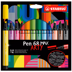 STABILO Pen 68 MAX, 12 couleurs, Beige, Noir, Bleu, Marron, Vert, Bleu clair, Vert clair, Orange, Rose, Violet, Rouge, Violet ...