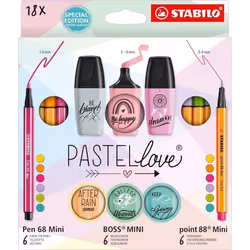 Kit décriture - STABILO - Mini World Pastellove - 18 pièces - Couleurs pastel - Mixte