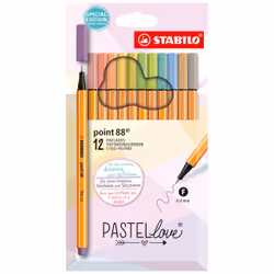 STABILO point 88, Fin, 12 couleurs, Beige, Bleu, Vert, Vert clair, Orange, Pastel, Pêche, Violet, Jaune, Métal, 0,4 mm, Multi ...