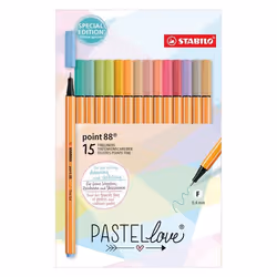 Stylo feutre - STABILO - F59508 - Pointe fine - 15 couleurs pastel - Etui carton
